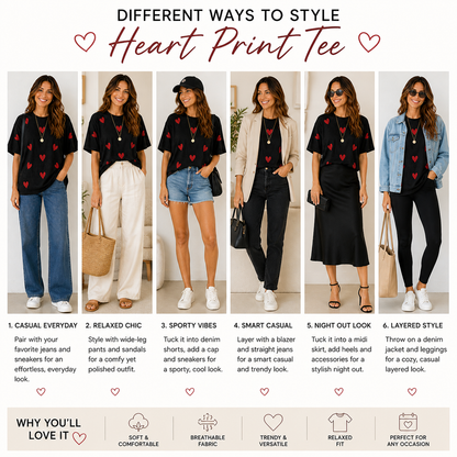Minimal Heart Print Oversized T-Shirt for Women | Soft Cotton Casual Tee
