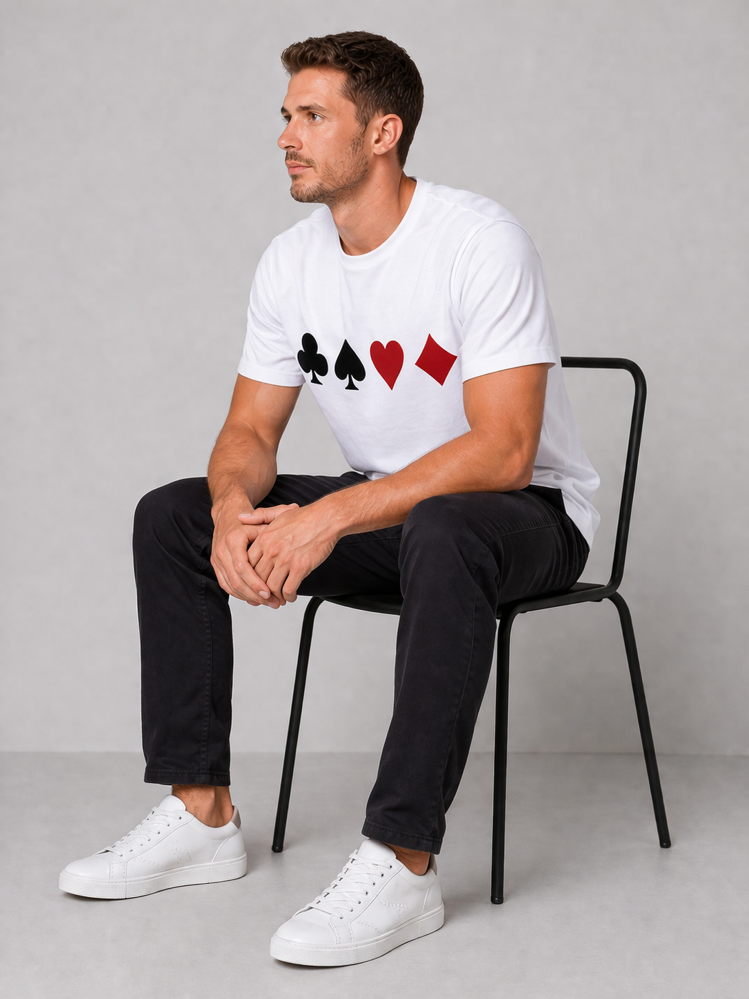 Pd Clori Playing Cards Graphic White T-Shirt for Men