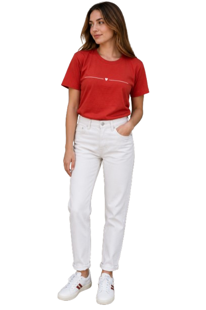 Pd Clori Minimal Heart Line Red Cotton T-Shirt for Women