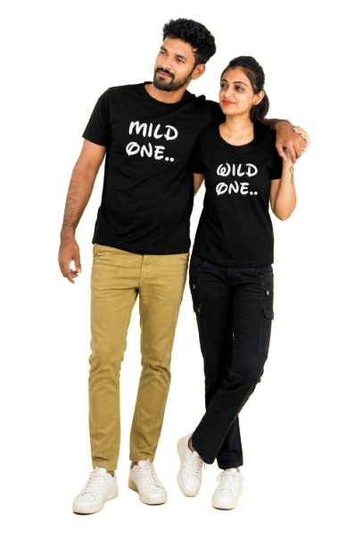 Wild One & Mild One Black Couple T-Shirts Combo | Matching Graphic Tees by Pd Clori