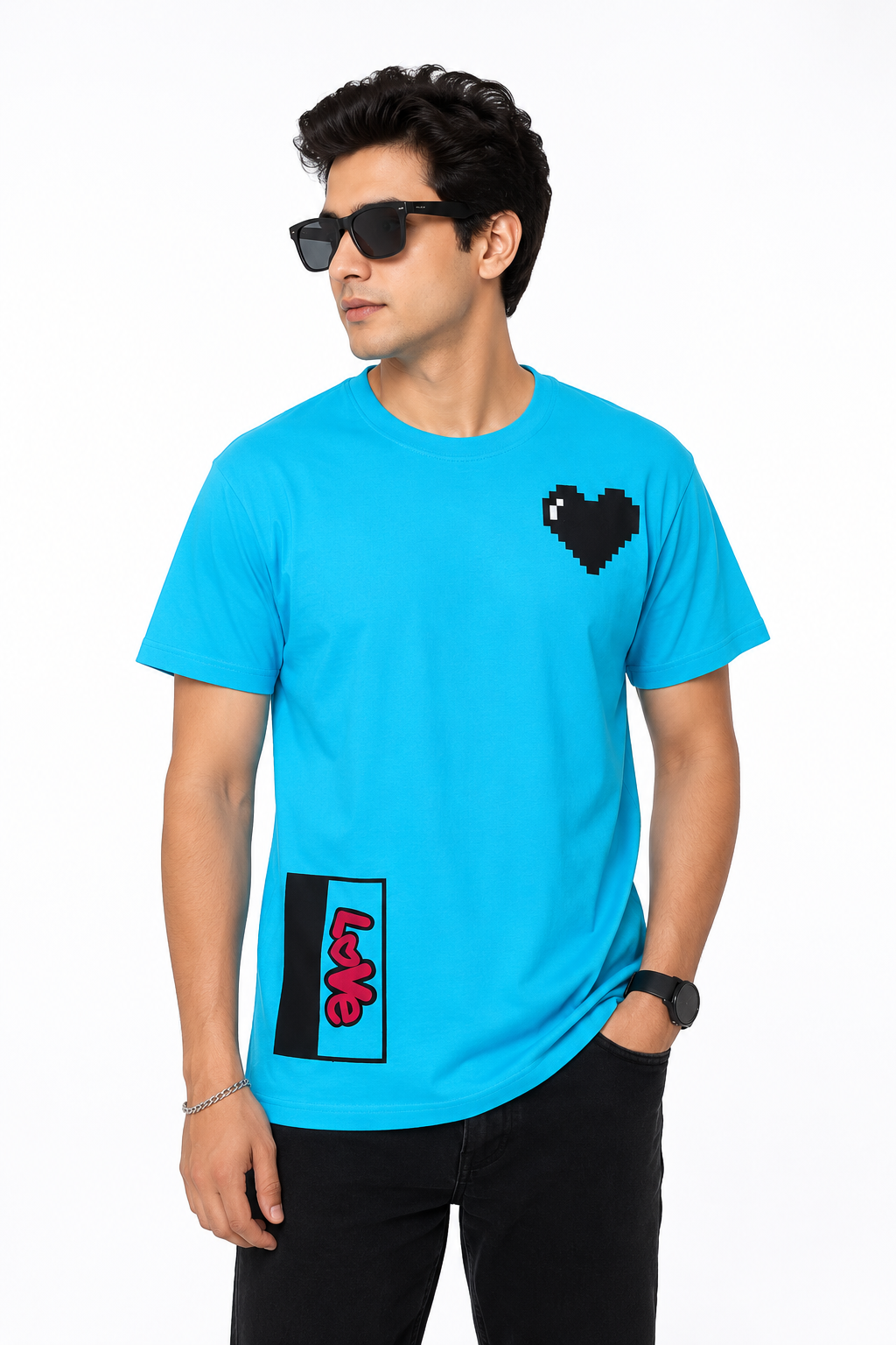 Men’s Blue Heart Printed T-Shirt – Regular Fit Casual Cotton Tee