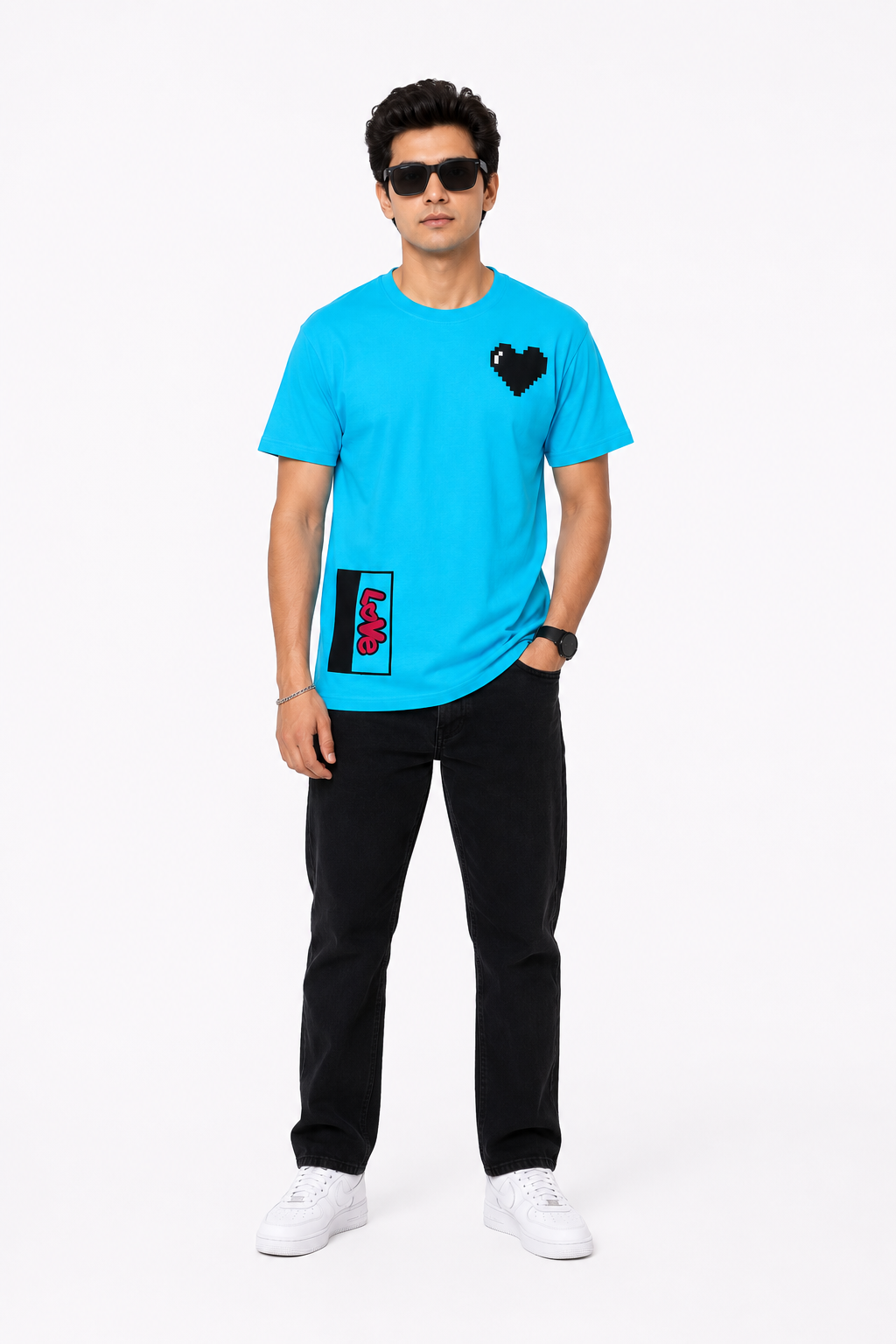 Men’s Blue Heart Printed T-Shirt – Regular Fit Casual Cotton Tee