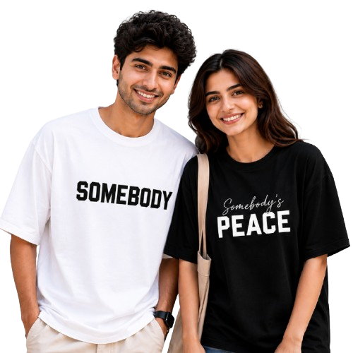 Matching Couple “Somebody’s Peace” Printed T-Shirts – Black & White Couple Tees