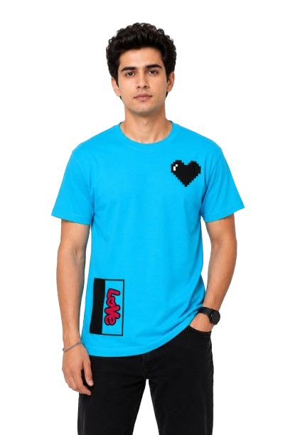 Men’s Blue Heart Printed T-Shirt – Regular Fit Casual Cotton Tee