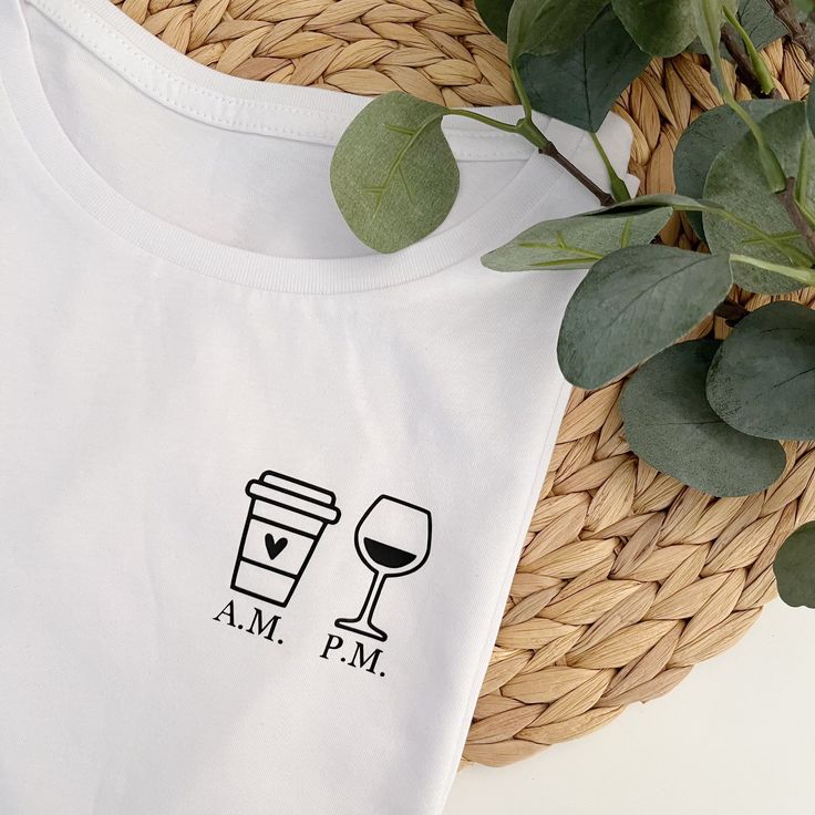 A.M. to P.M. Coffee & Wine Graphic White T-Shirt for Women | Minimal Chic by Pd Clori