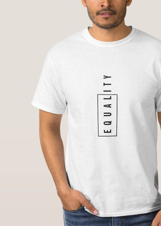 Men’s Minimal “Equality” Graphic White T-Shirt | Vertical Typography Premium Tee