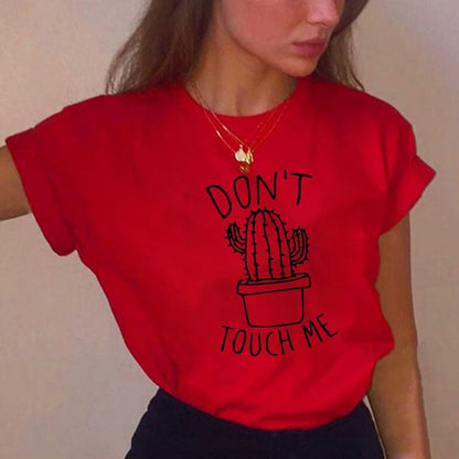 Don't Touch Me Cactus T-Shirt for Women | Funny Graphic Cotton Tee | Red Casual T-Shirt | Pd Clori