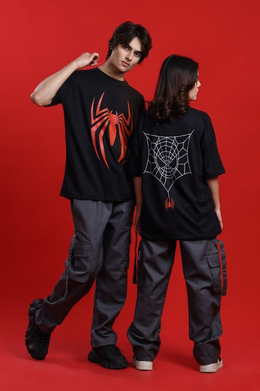 Unisex Oversized Spider Graphic T-Shirt – Black & Red Streetwear Tee
