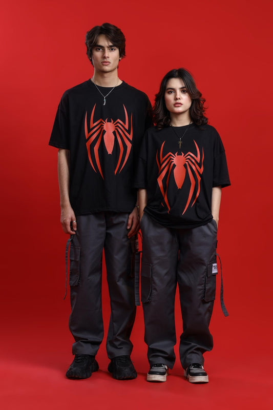 Unisex Oversized Spider Graphic T-Shirt – Black & Red | Streetwear Collection