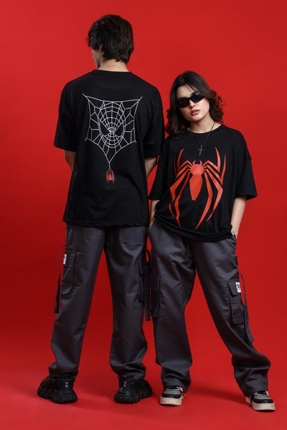 Unisex Oversized Spider Graphic T-Shirt – Black & Red | Streetwear Collection