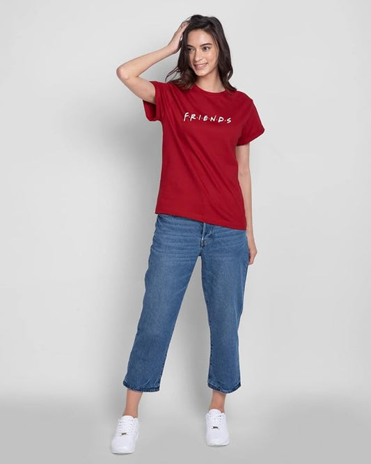 FRIENDS Logo Printed Red T-Shirt
