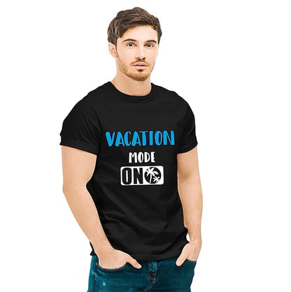 Vacation Mode ON Black Printed T-Shirt