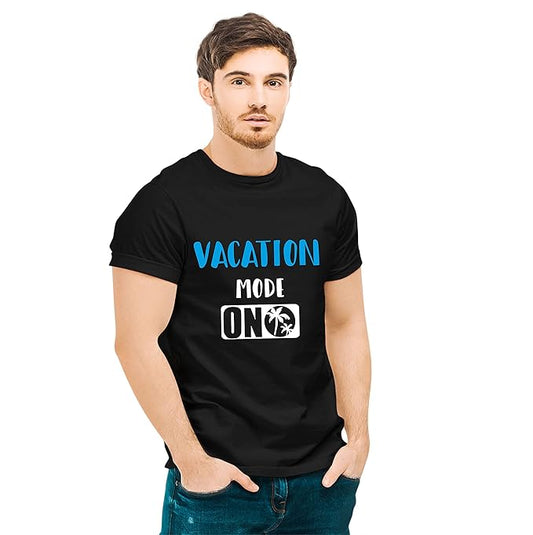 Vacation Mode ON Black Printed T-Shirt