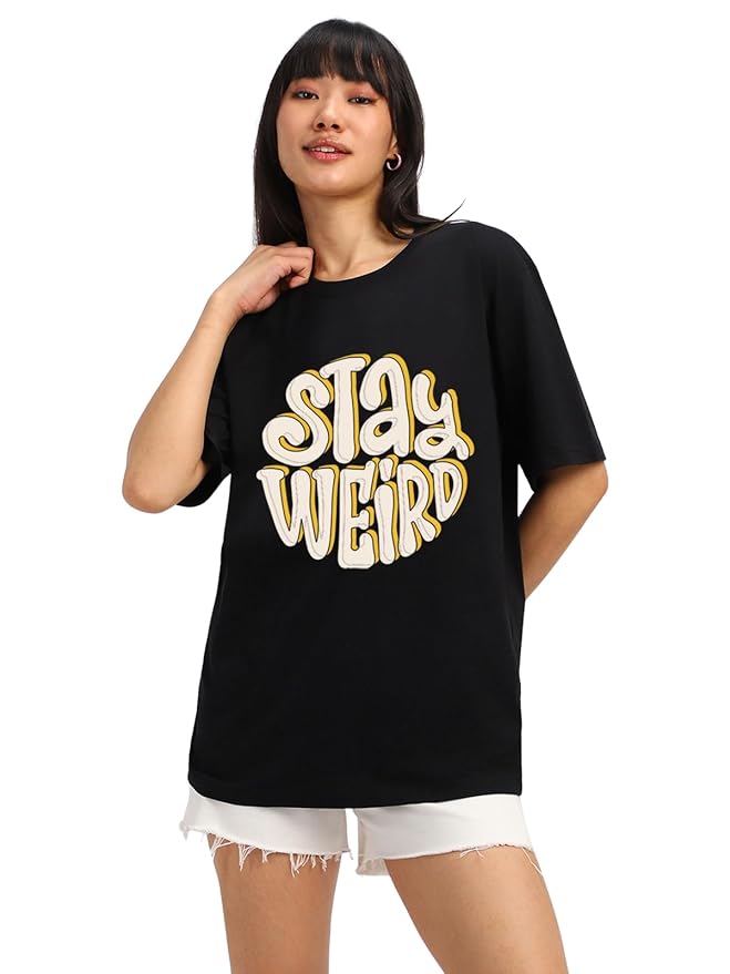 Stay Weird Retro Typography Black T-Shirt