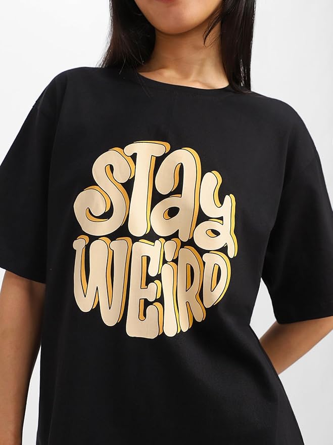 Stay Weird Retro Typography Black T-Shirt