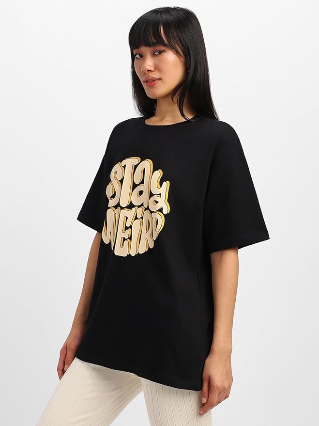 Stay Weird Retro Typography Black T-Shirt