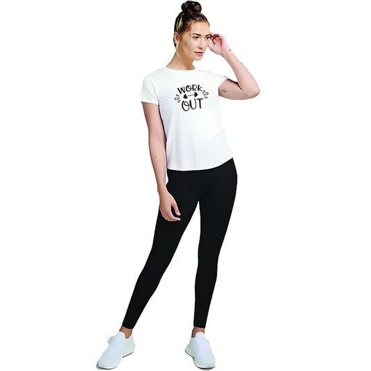 "Work Out" Motivational Graphic Printed Women’s Active T-Shirt | Gym & Yoga Wear