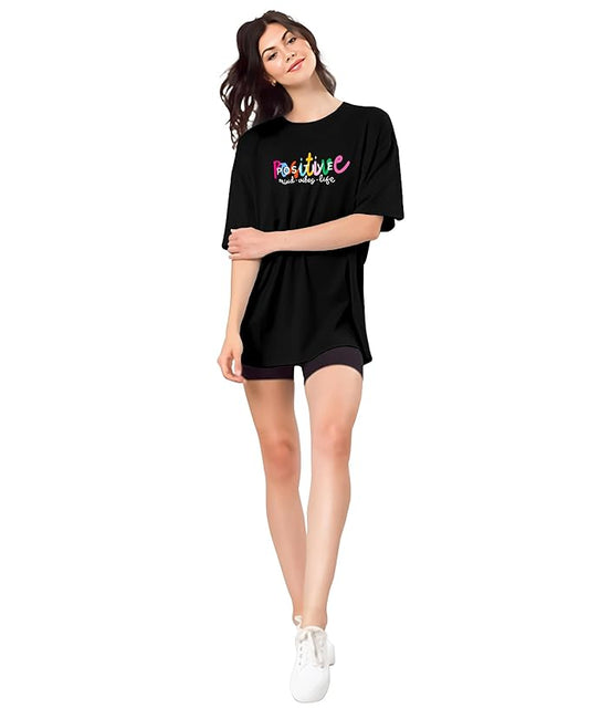 "Positive Mind Vibes Life" Oversized Graphic Printed Women’s T-Shirt | Trendy Casual Wear