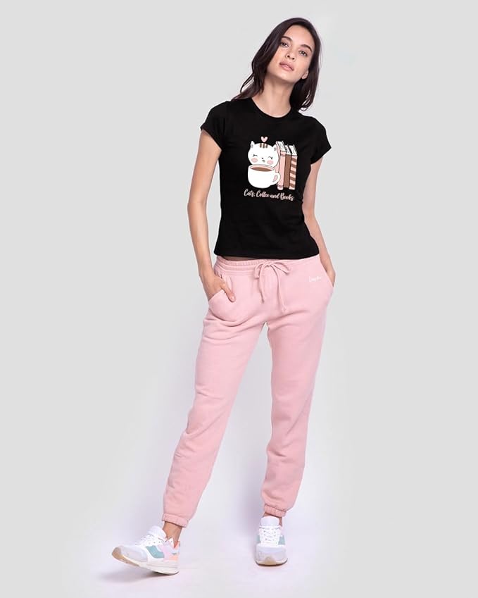 “Cats, Coffee and Books” Cute Graphic Printed Women’s T-Shirt | Relaxed Casual Wear