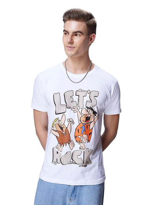 Flintstones “Let’s Rock” Cartoon Graphic White T-Shirt