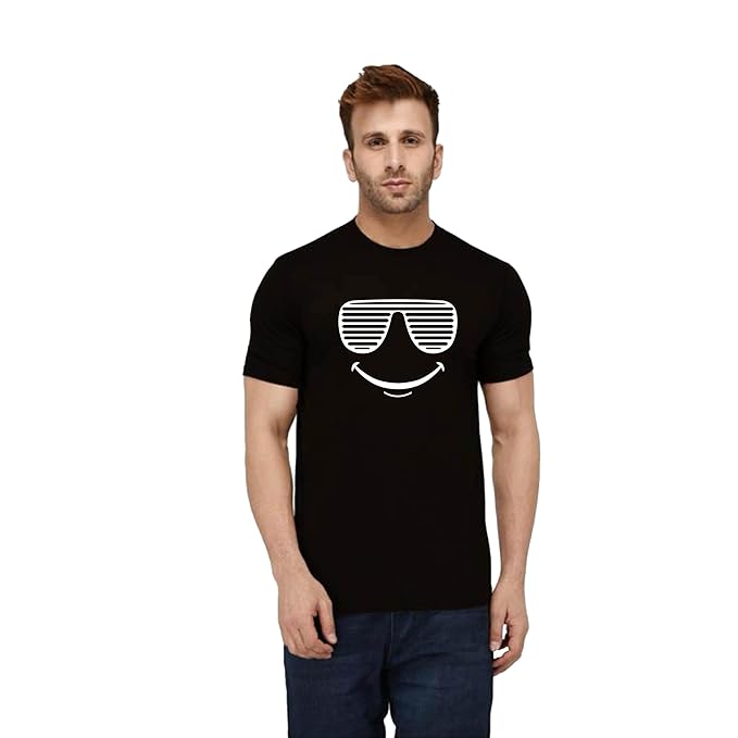 Cool Shades Smile Graphic Printed Black T-Shirt