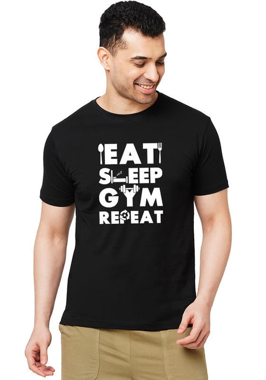 Eat Sleep Gym Repeat Graphic Printed Black T-Shirt
