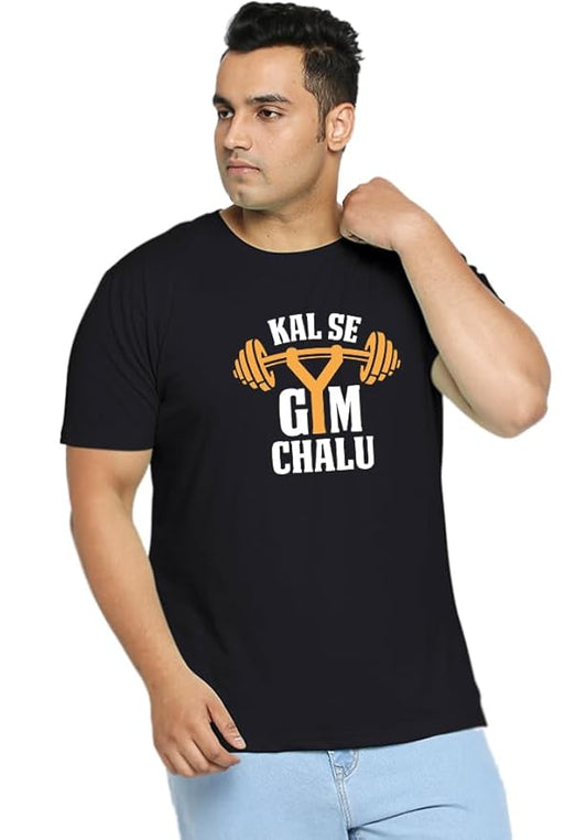 Kal Se Gym Chalu Funny Graphic Printed Black T-Shirt