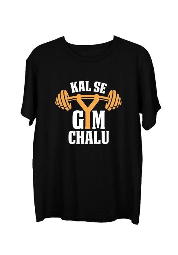 Kal Se Gym Chalu Funny Graphic Printed Black T-Shirt
