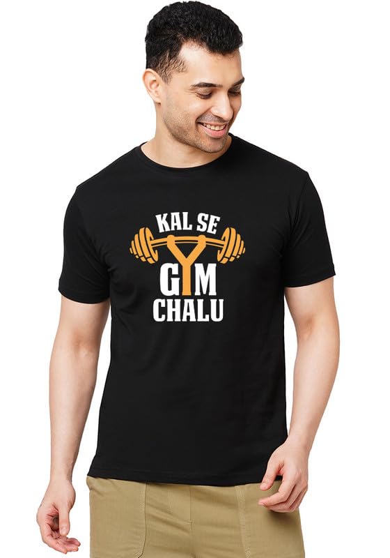Kal Se Gym Chalu Funny Graphic Printed Black T-Shirt