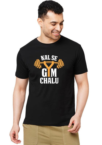 Kal Se Gym Chalu Funny Graphic Printed Black T-Shirt