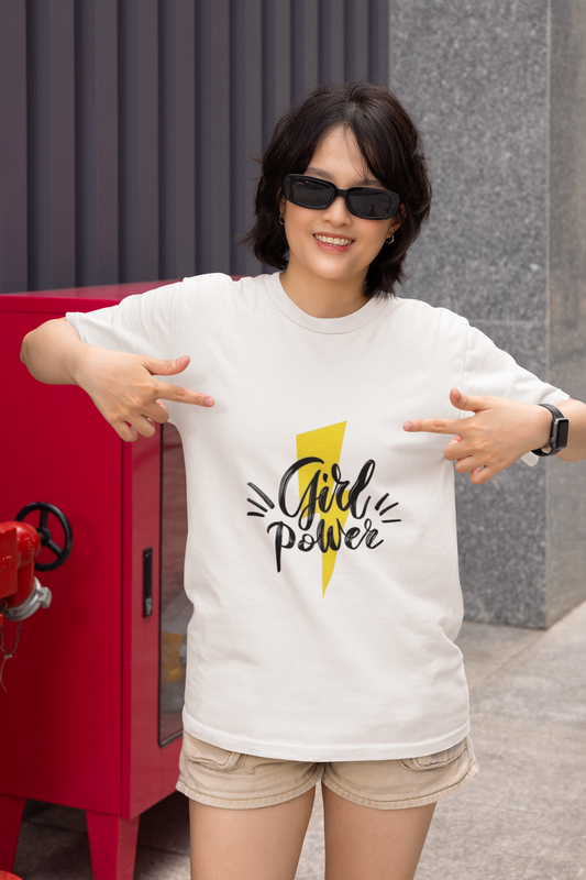 "Girl Power" Lightning Bolt Graphic White T-Shirt