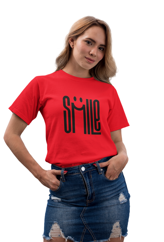 Bold Red "Smile" Graphic T-Shirt for Women
