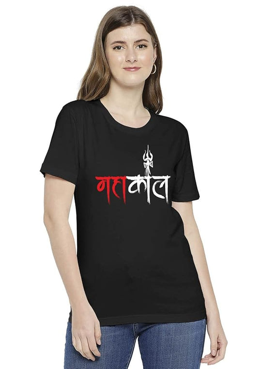 Black “महाकाल” Trishul Graphic Tee for Women