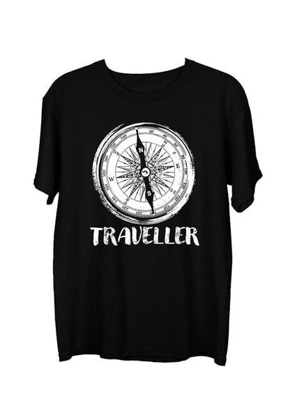Black “Traveller” Compass Graphic T-Shirt for Men