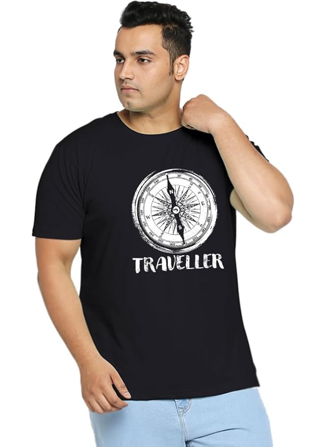 Black “Traveller” Compass Graphic T-Shirt for Men