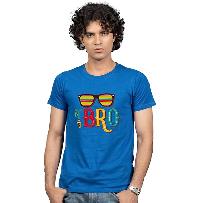 Black Graphic Tee with “तू मेरा BRO” Print – Fun & Quirky Style