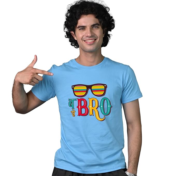 Black Graphic Tee with “तू मेरा BRO” Print – Fun & Quirky Style