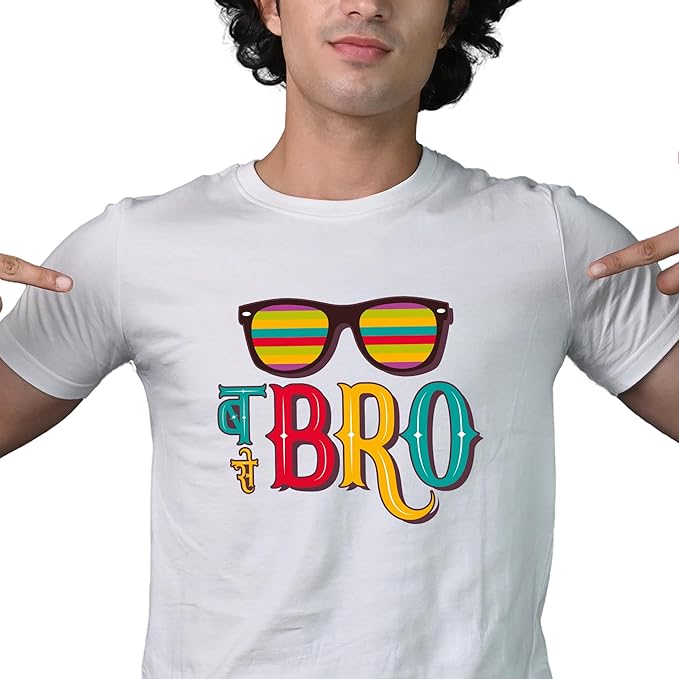 Black Graphic Tee with “तू मेरा BRO” Print – Fun & Quirky Style