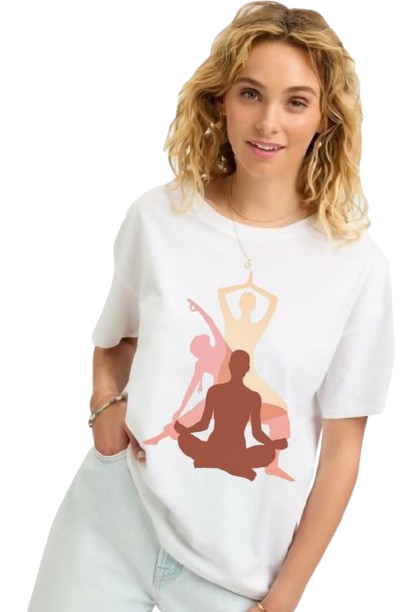 Yoga Pose Graphic Print Women’s T-Shirt – Mindful Cotton Casual Tee