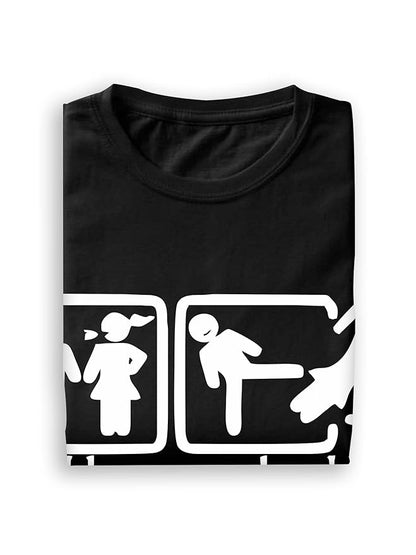 Funny Black T-Shirt with “Problem – Solved” Cartoon Print