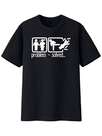 Funny Black T-Shirt with “Problem – Solved” Cartoon Print