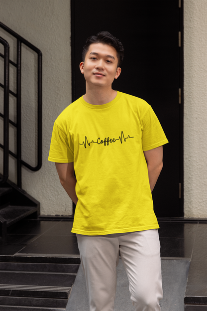 Coffee Heartbeat Graphic Print T-Shirt for Men – Casual Cotton Tee