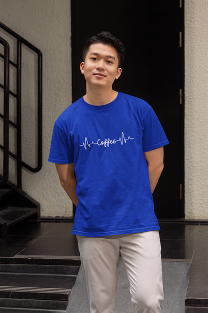 Coffee Heartbeat Graphic Print T-Shirt for Men – Casual Cotton Tee