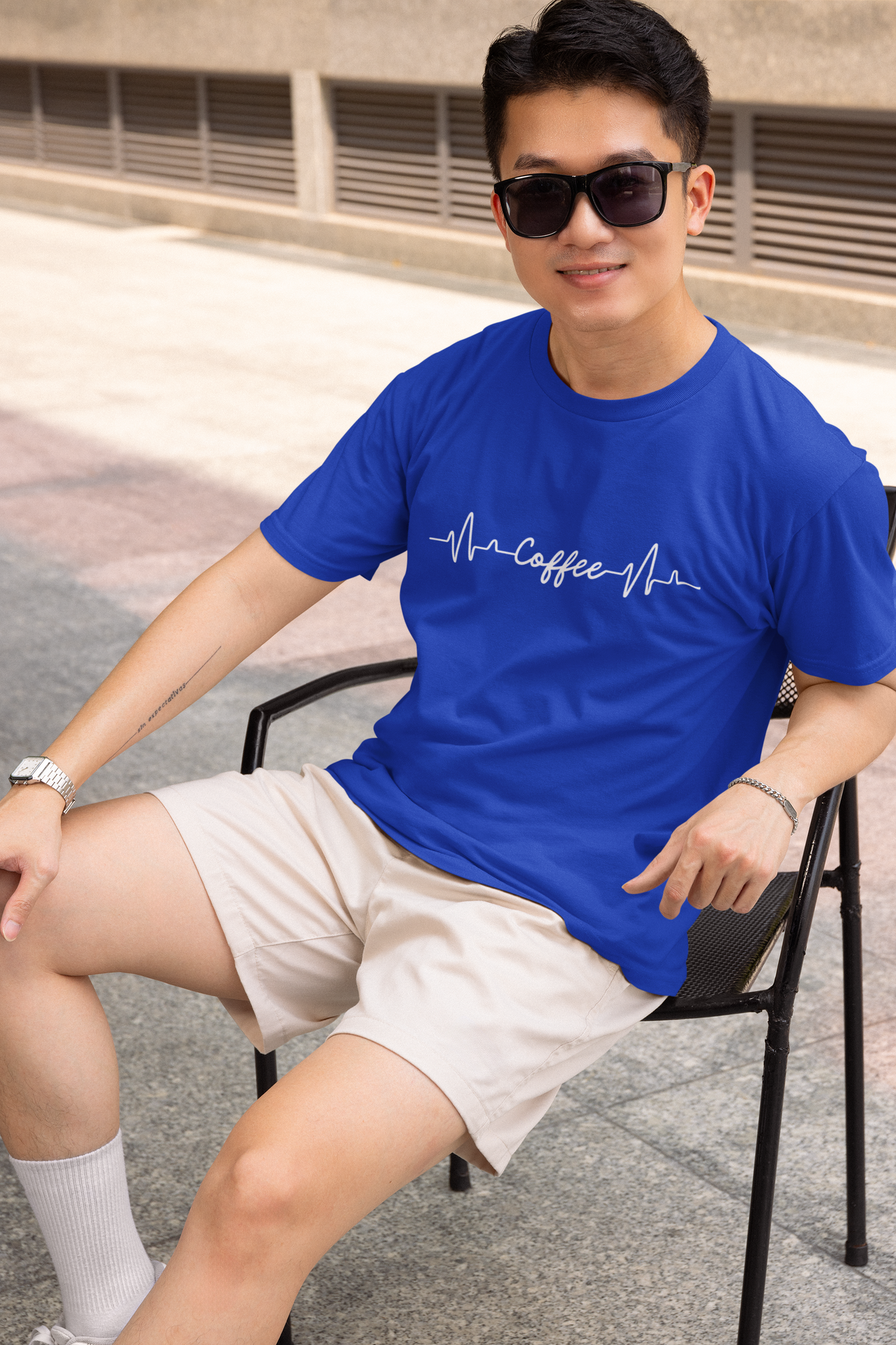 Coffee Heartbeat Graphic Print T-Shirt for Men – Casual Cotton Tee