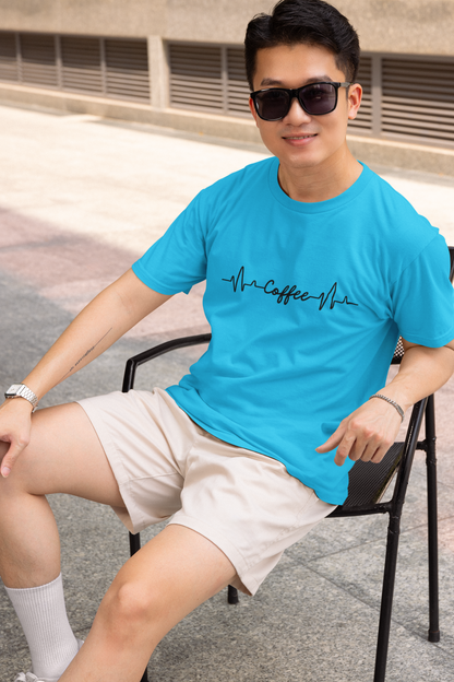 Coffee Heartbeat Graphic Print T-Shirt for Men – Casual Cotton Tee