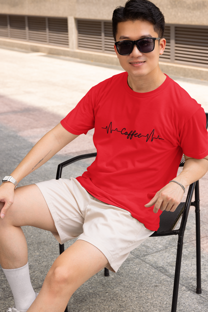 Red Coffee Heartbeat Graphic T-Shirt – Bold & Fun Design