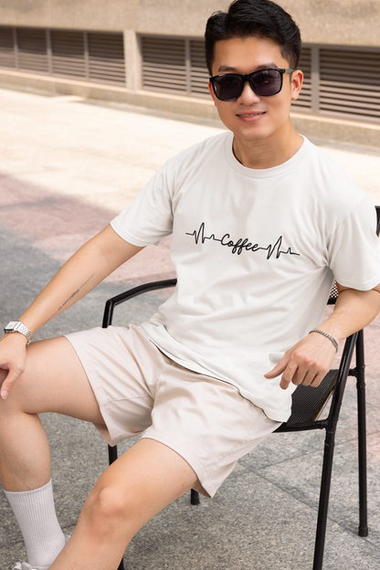 Coffee Heartbeat Graphic Print T-Shirt for Men – Casual Cotton Tee