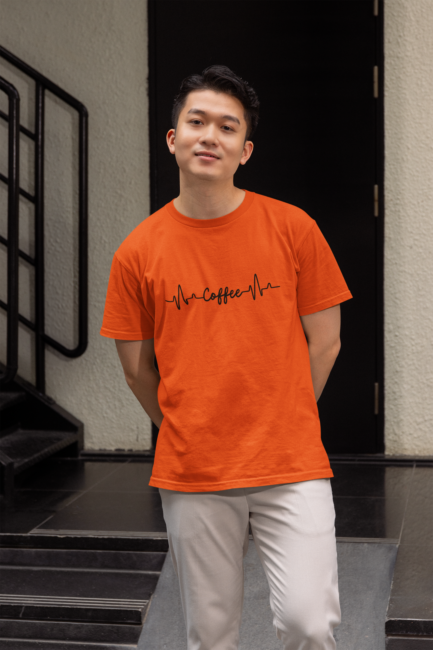 Coffee Heartbeat Graphic Print T-Shirt for Men – Casual Cotton Tee
