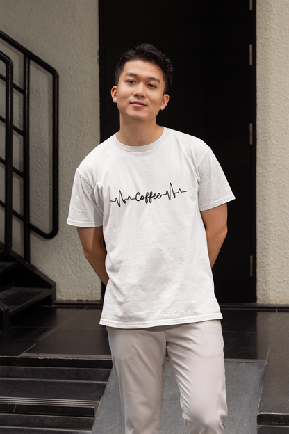 Coffee Heartbeat Graphic Print T-Shirt for Men – Casual Cotton Tee