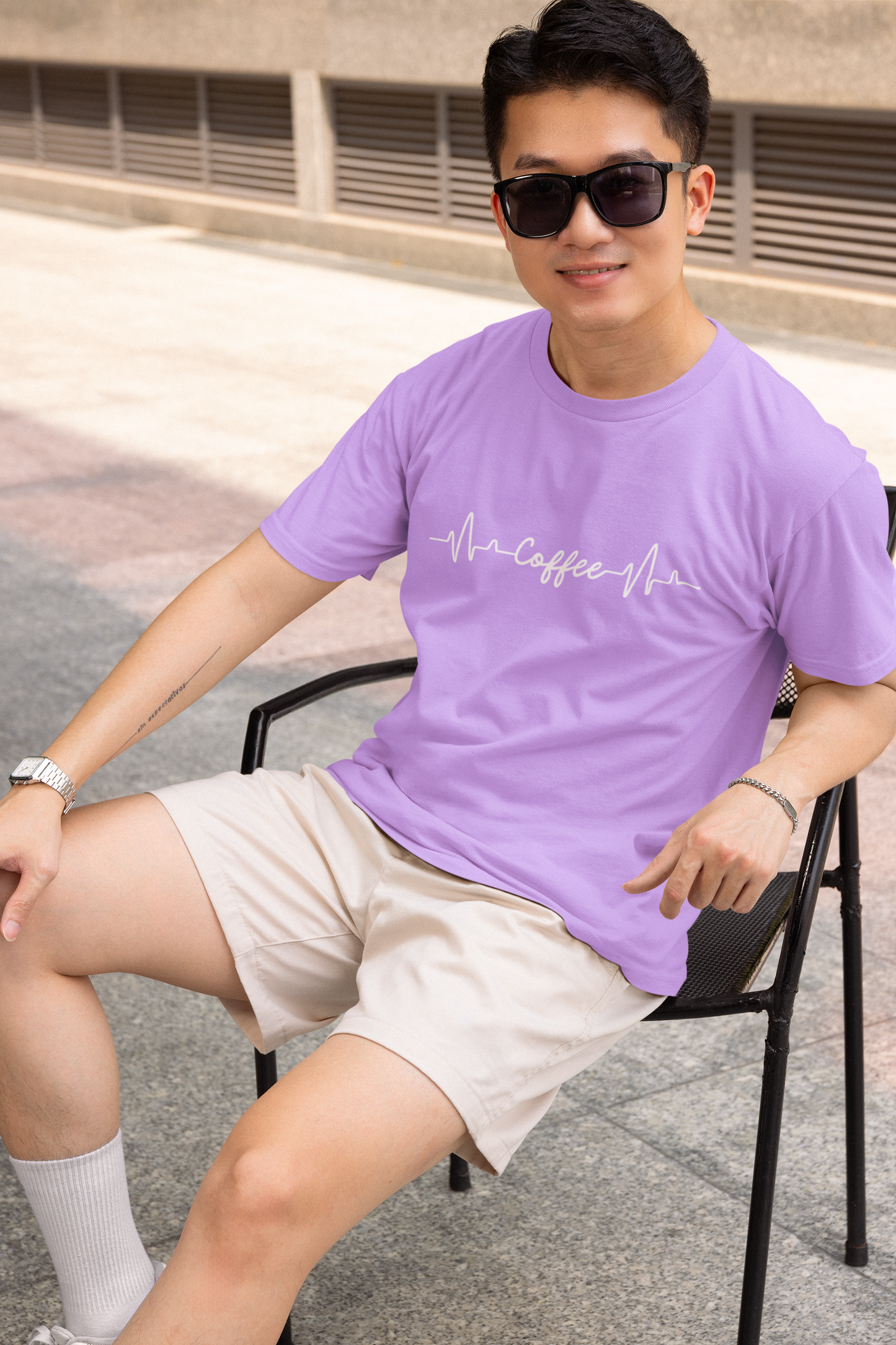 Coffee Heartbeat Graphic Print T-Shirt for Men – Casual Cotton Tee